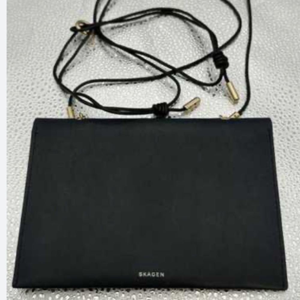 SKAGEN Nubuck Leather Ultra-Thin Wallet/Clutch on a Long Strap